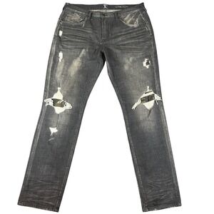 PRPS Le Sabre Slim Fit Distressed Camo Ripped Black Jeans Mens 38x33 Fits 40x33
